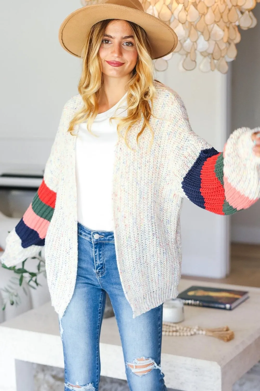 Rylee Color Block Open Front Cardigan