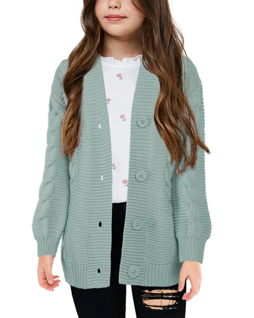 Sherrylily Girls Cable Knit Cardigans Button Down Long Sleeve Chunky Sweater Outerwear