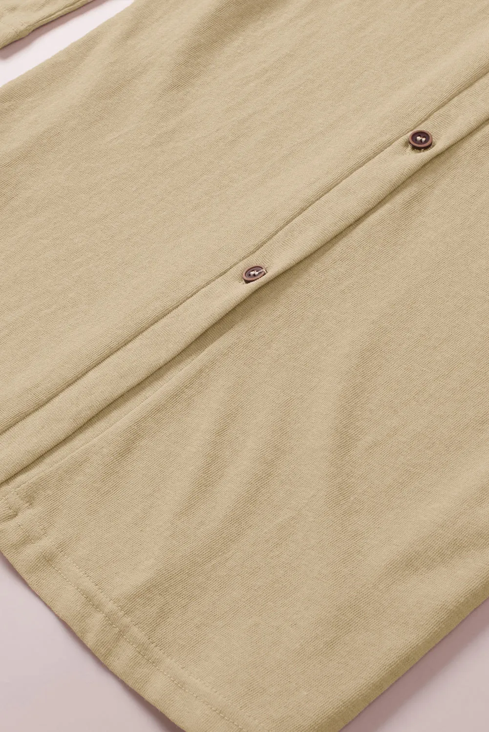 Solid Color Open-Front Buttons Brown Cardigan
