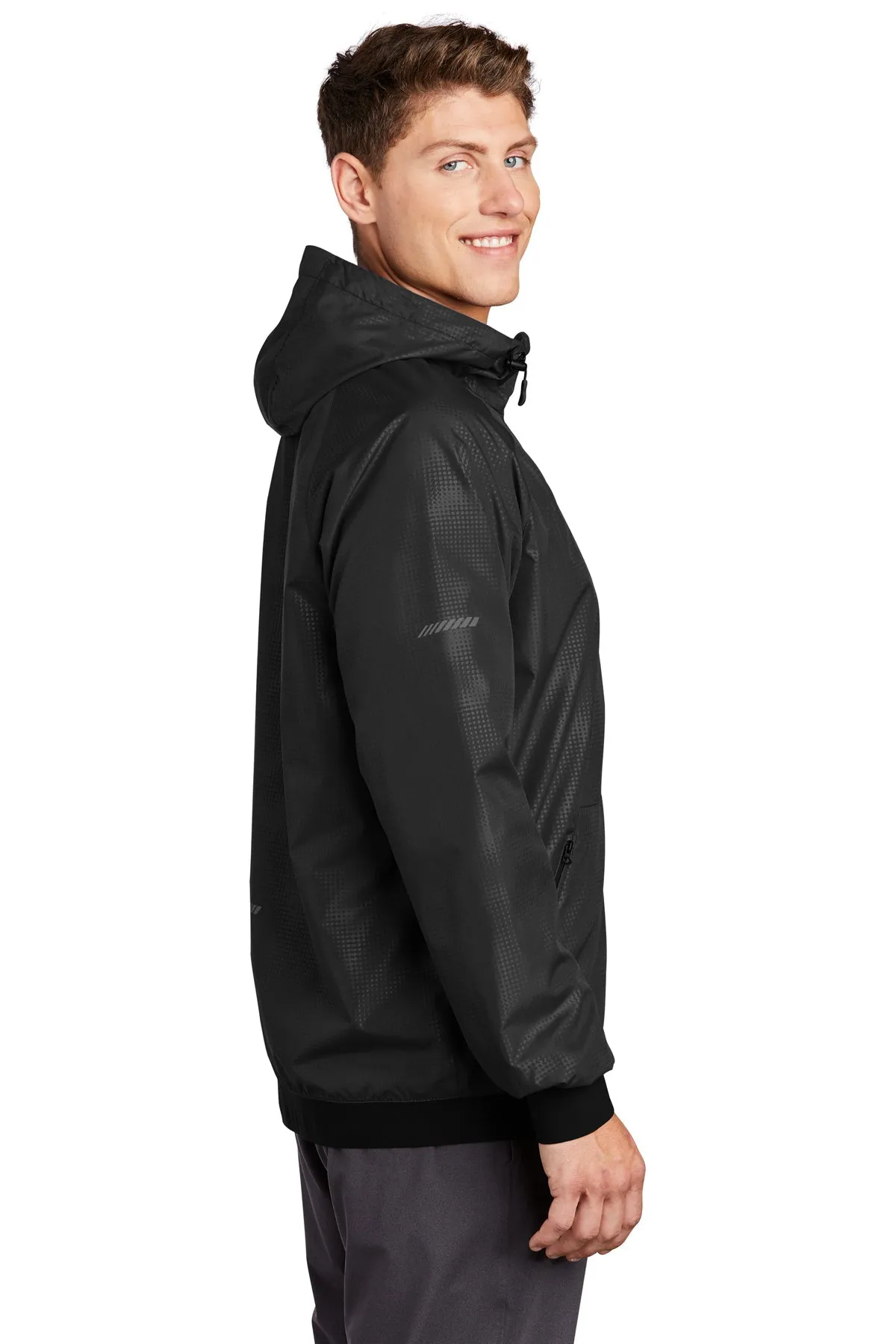 Sport-Tek Embossed Hooded Custom Wind Jackets, Black/ Black