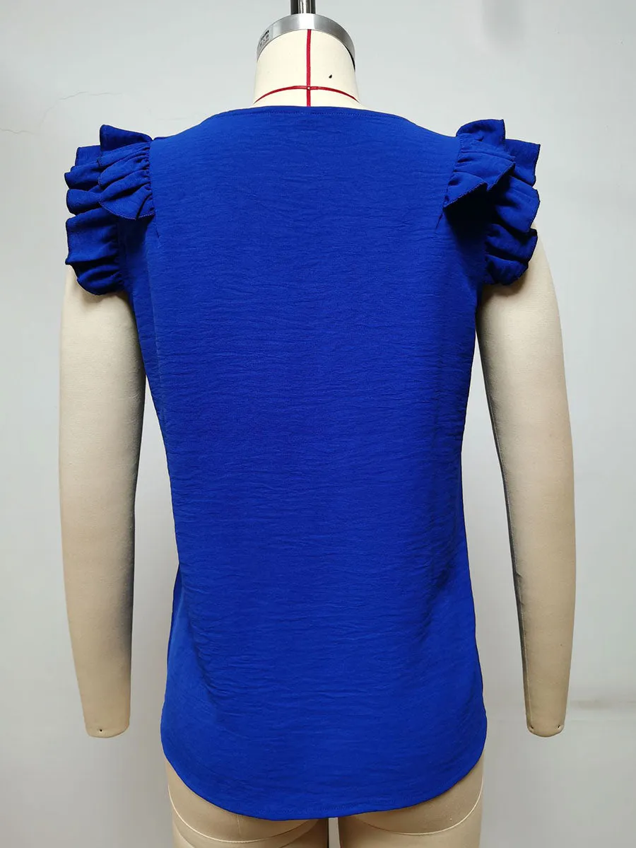 Stunncal Casual V-Neck Ruffle Sleeveless Shirt (5 Colors)
