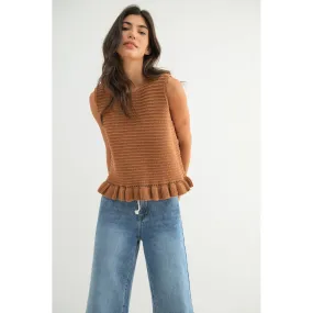 TEXTURED RUFFLE HEM SWEATER TANK TOP
