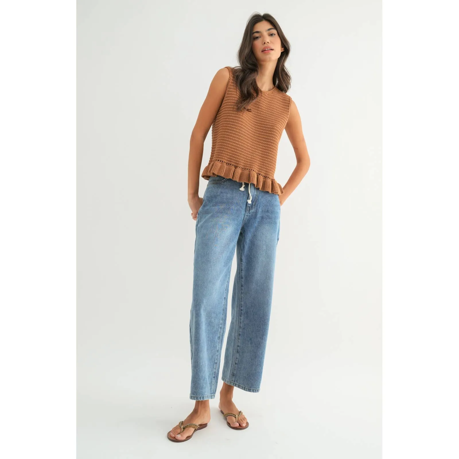 TEXTURED RUFFLE HEM SWEATER TANK TOP