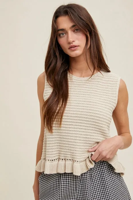TEXTURED RUFFLE HEM SWEATER TANK TOP