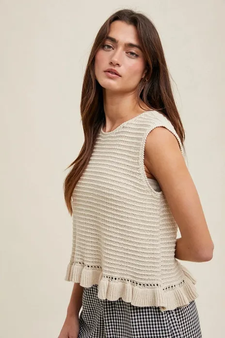 TEXTURED RUFFLE HEM SWEATER TANK TOP