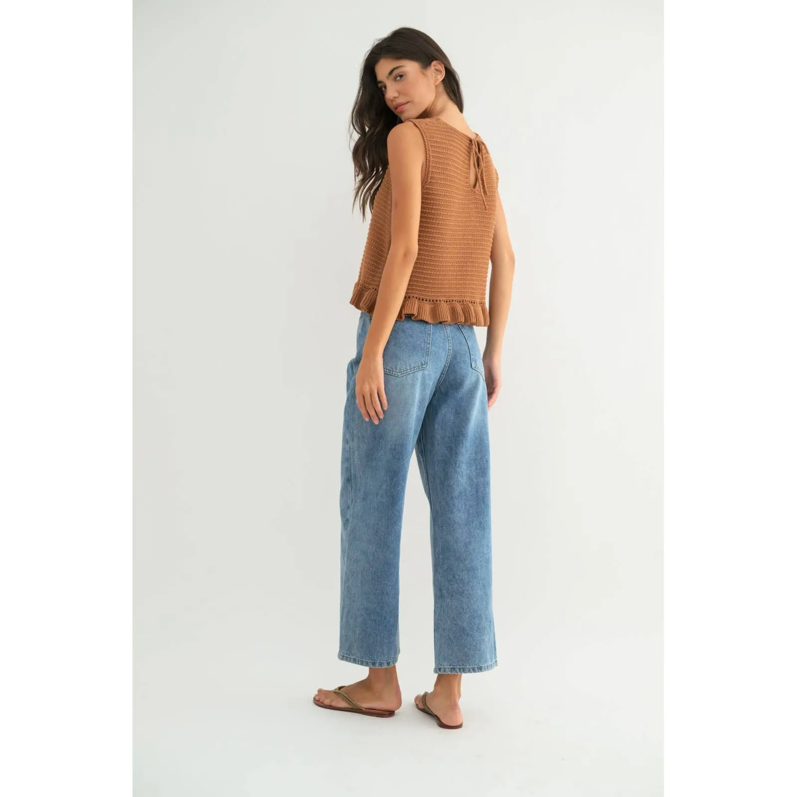 TEXTURED RUFFLE HEM SWEATER TANK TOP