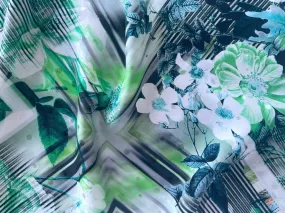 Ungaro Selvedged Grass Green Op Art Wild Roses Matte Silk Jacquard Charmeuse (Made in Italy)