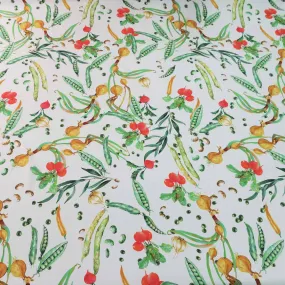 Vegetables on Green Cream Ground Printed Silk Charmeuse