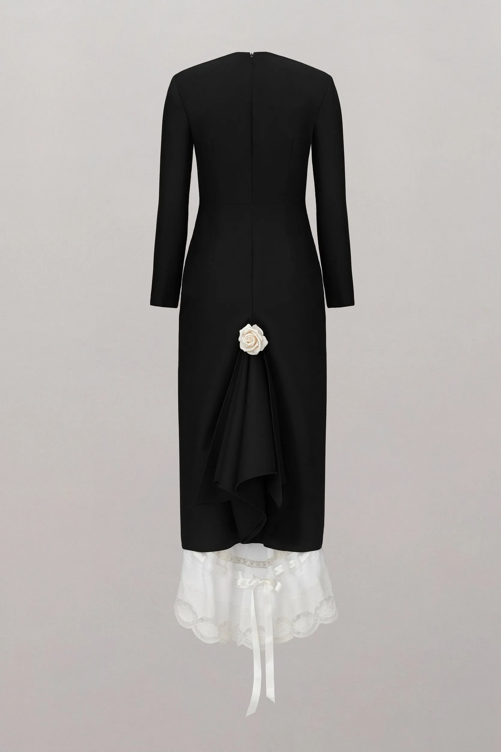 Victorian Multi-Length Midi Dress with Lace Trim - Black