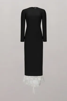 Victorian Multi-Length Midi Dress with Lace Trim - Black