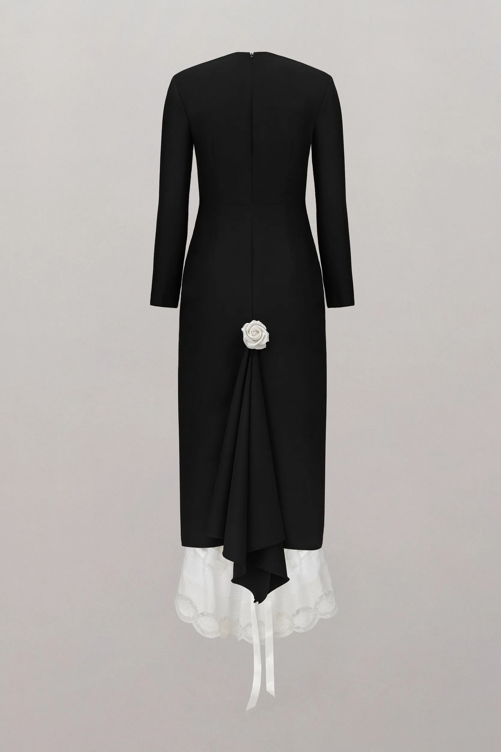 Victorian Multi-Length Midi Dress with Lace Trim - Black