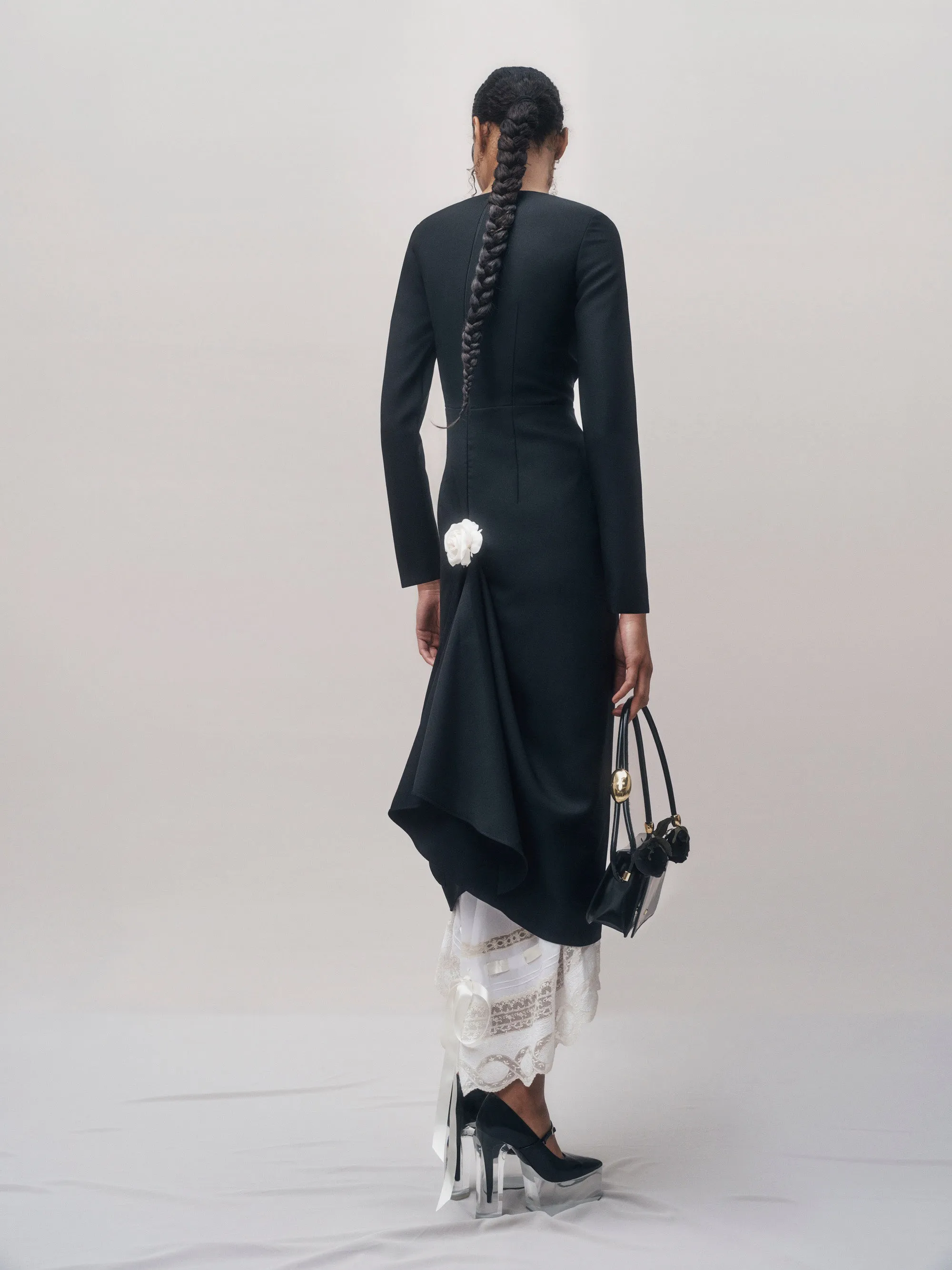Victorian Multi-Length Midi Dress with Lace Trim - Black