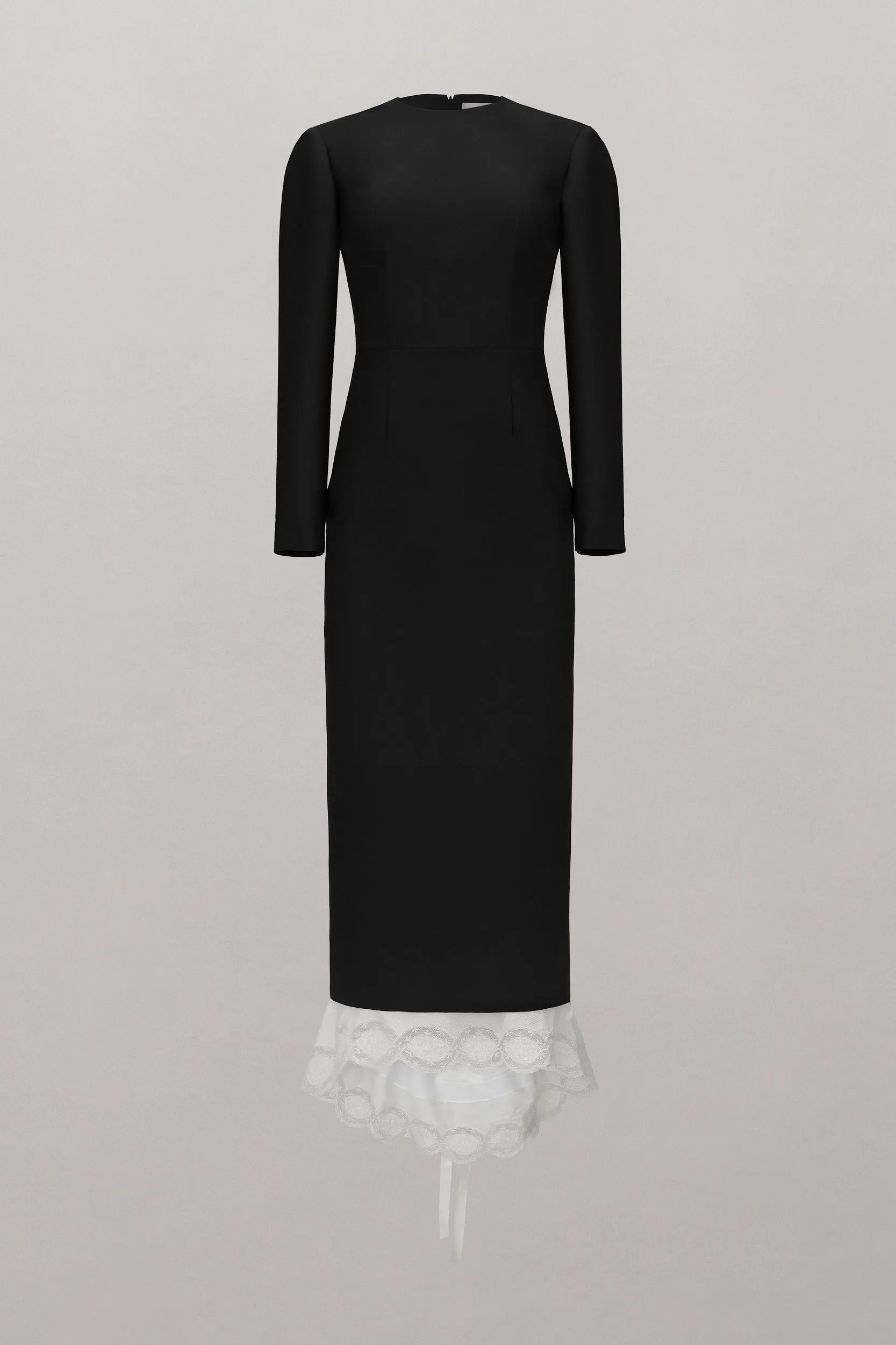 Victorian Multi-Length Midi Dress with Lace Trim - Black