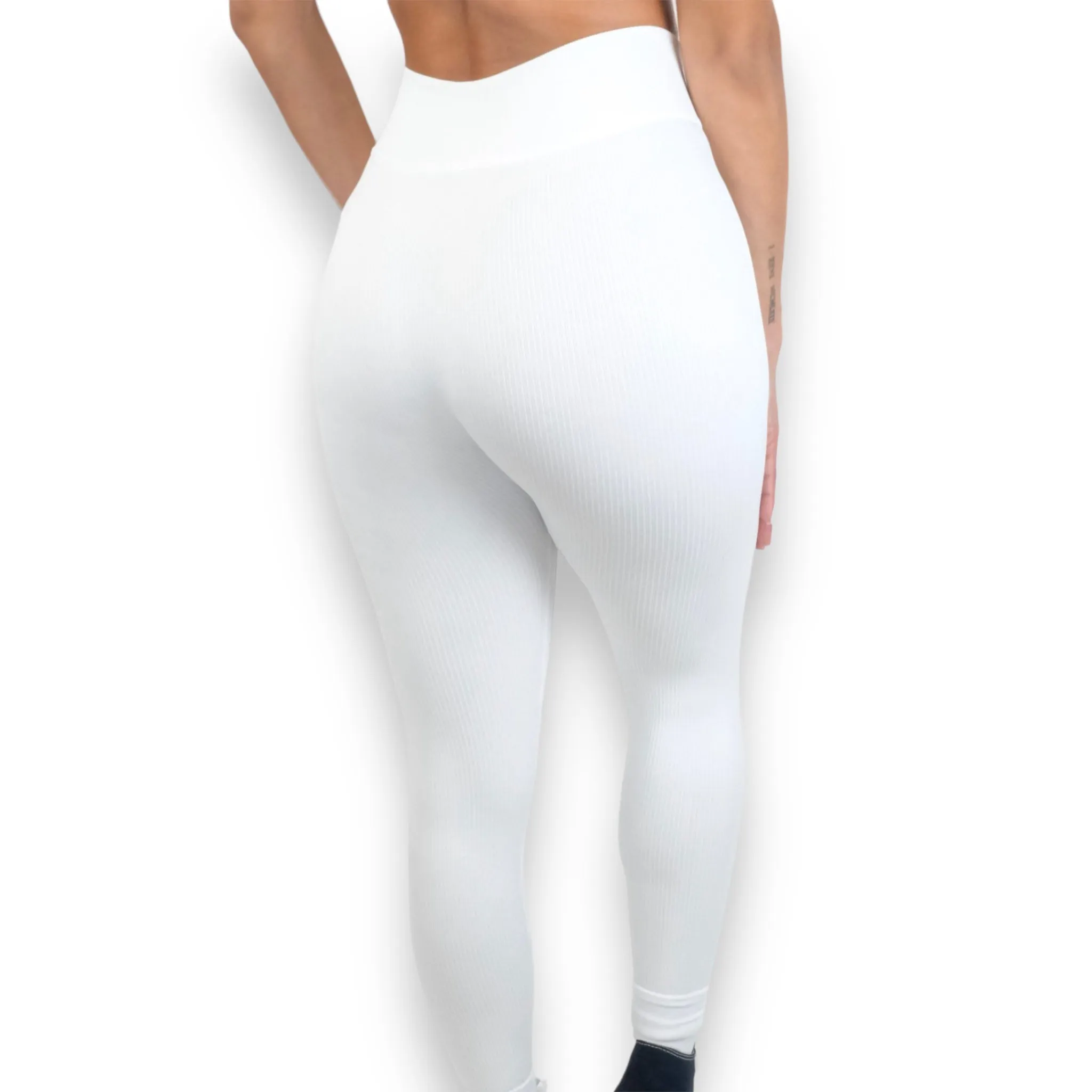 White Ribbed Leggings