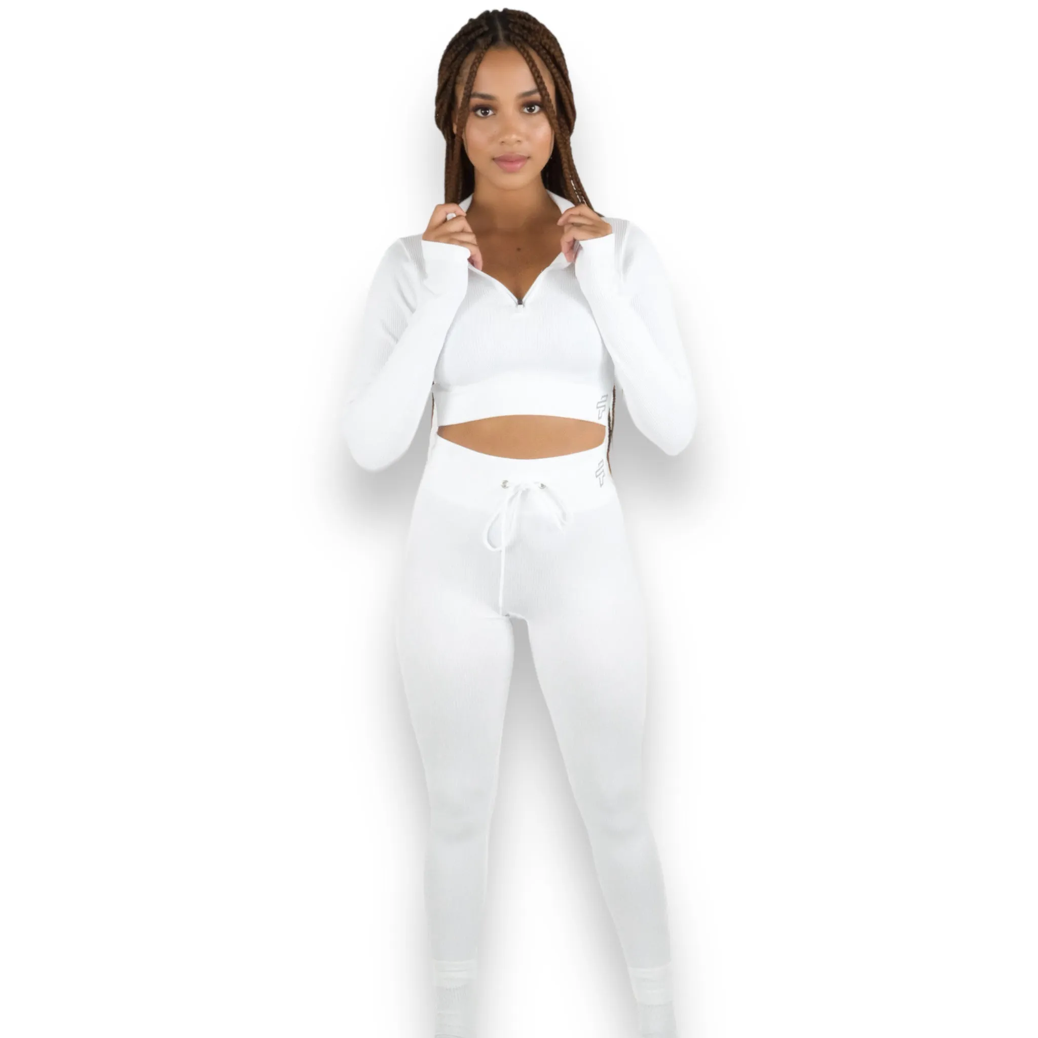 White Ribbed Leggings