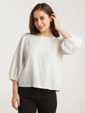 White Solid Pleated Top